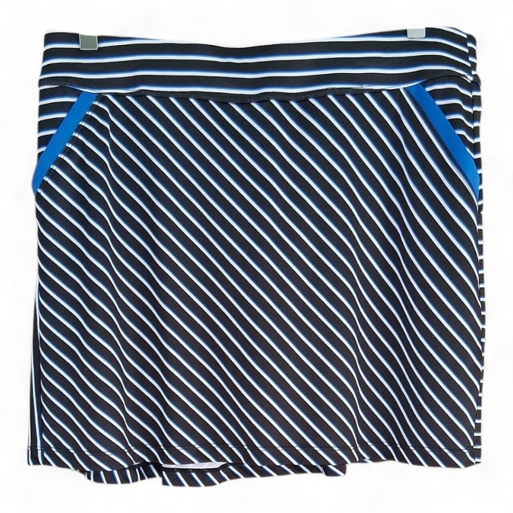 PGA Tour Black and Blue Striped Golf Skort L